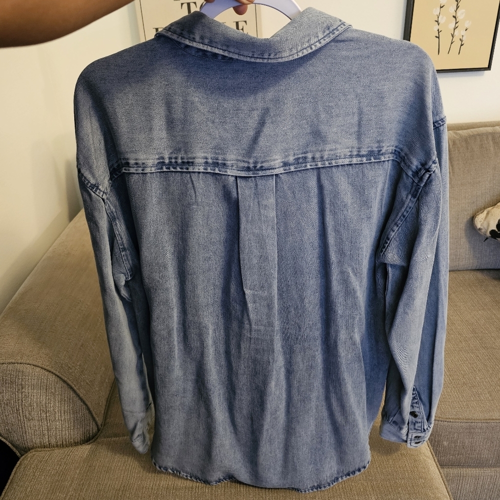 Velvet Heart Denim Classic Blue Casual Button Shacket Tencel Shirt Size Medium - Picture 6 of 6